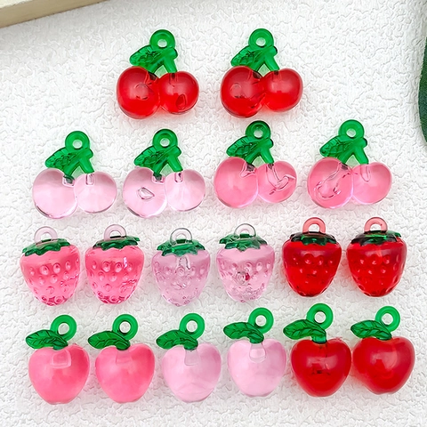 Sweet Resin Acrylic Fruit Charms Cherry Strawberry Apple Pendants For DIY Earring Necklace Bracelet Jewelry Making Accessories