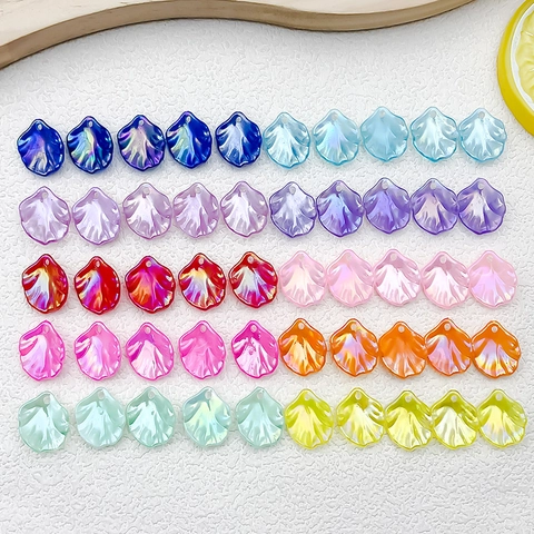 Iridescent Acrylic Flower Petal Beads For DIY Jewelry Making Peony Shell Shape Pendants For Earring Hairpin Accessories