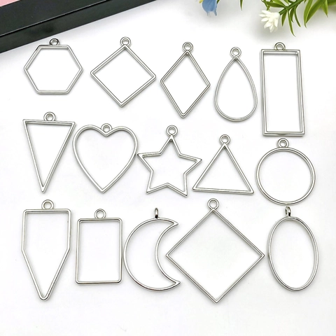 Zinc Alloy Geometric Open Bezel Pendants Resin Craft Heart Moon Star Triangle Shape Electroplated Metal Frame Accessories