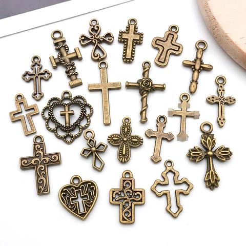Vintage Antike Bronze Zinklegierung Kreuz Charms Für DIY Armband Halskette Herstellung Retro Religiöse Schmuck Anhänger Für Handwerk