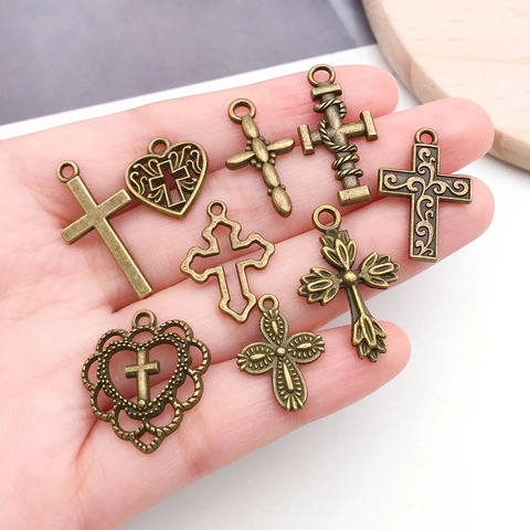Vintage Antike Bronze Zinklegierung Kreuz Charms Für DIY Armband Halskette Herstellung Retro Religiöse Schmuck Anhänger Für Handwerk