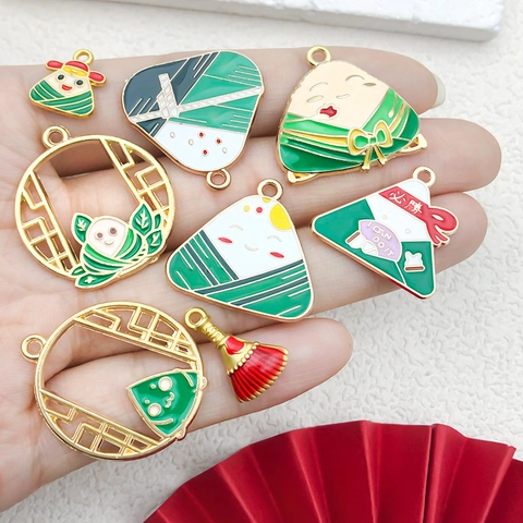 Cartoon Drakenbootfestival Legering Emaille Hangers Zongzi Bezem Geluksamulet Voor DIY Sieraden Maken Knutselbenodigdheden Sieraden Accessoires
