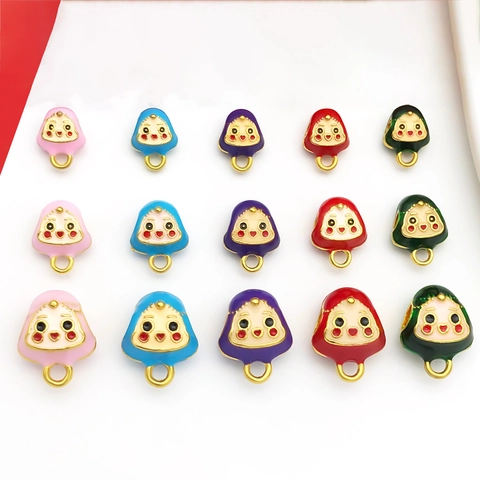 DIY Zinc Alloy Enamel Zongzi Pendants Cartoon Smile Face Fu Character Beads For Bracelet Jewelry Making Dragon Boat Festival Hanging