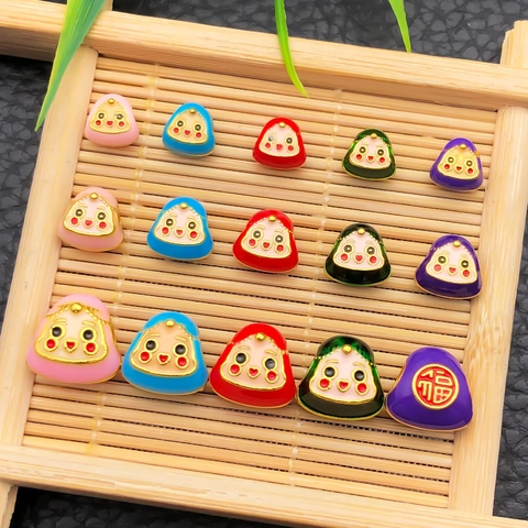 Chinese Festival Zongzi Enamel Beads Cartoon Smiley Face Zinc Alloy Fu Character DIY Jewelry Bracelet Necklace Pendants