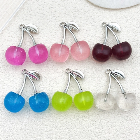 3D Κεράσι Charms Ακρυλικά Μενταγιόν Φρούτων Με Στέλεχος Κράματος για Κατασκευή Κοσμημάτων DIY Σκουλαρίκια Κολιέ