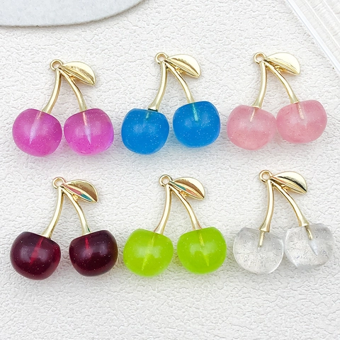 DIY Jewelry Accessories Acrylic Zinc Alloy Sweet Cherry Pendants For Earrings Necklaces Keychains Various Colors Resin Charms
