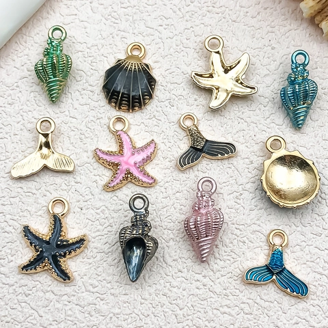 Pendentifs en Alliage Émaillé Thème Océan DIY Coquille Étoile de Mer Queue de Sirène pour la Fabrication de Bijoux Collier Bracelet