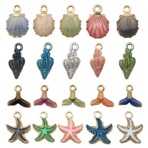 Pendentifs en Alliage Émaillé Thème Océan DIY Coquille Étoile de Mer Queue de Sirène pour la Fabrication de Bijoux Collier Bracelet