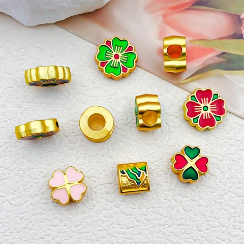 Perline Distanziatrici in Lega Smalto Stile Cinese Fiore di Ciliegio Paesaggio Smalto a Goccia Accessori per Gioielli Fai-da-te