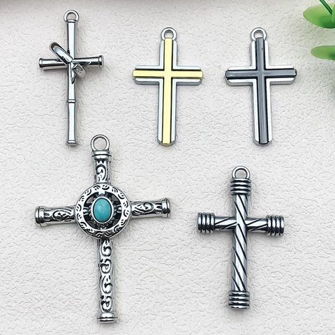 Ciondoli a Croce in Lega di Argento Antico Con Strass Intarsiati Accessori Gioielli DIY per Collana Portachiavi Stile Punk