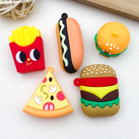 Simulation Food PVC Zinc Alloy Charms Cartoon Burger French Fries Pizza Hotdog DIY Keychain Bag Pendants Jewelry Making