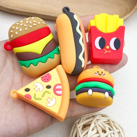 Simulation Food PVC Zinc Alloy Charms Cartoon Burger French Fries Pizza Hotdog DIY Keychain Bag Pendants Jewelry Making