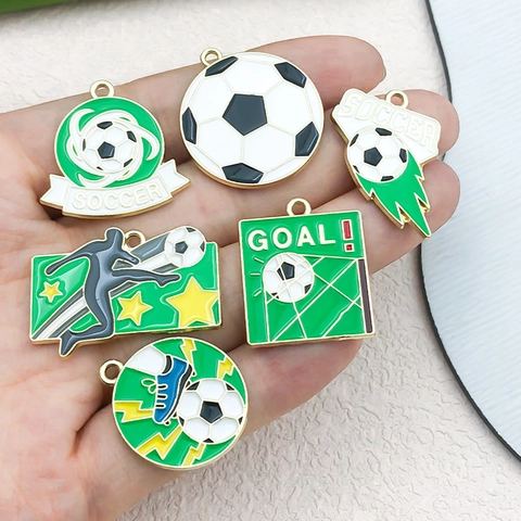 DIY Zinc Alloy Enamel Soccer Football Sports Pendants Charms For Jewelry Making Keychain Accessories Football Theme