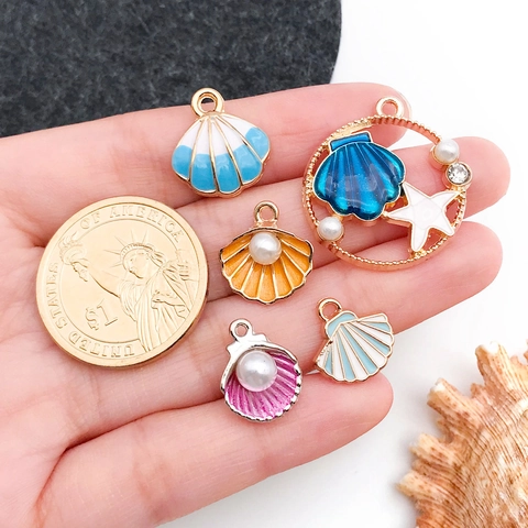 DIY Ocean Series Enamel Shell Starfish Mermaid Tail Zinc Alloy Charms For Jewelry Making Handmade Bracelet Necklace Pendant