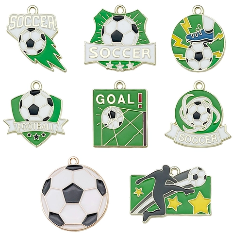 DIY Zinc Alloy Enamel Soccer Football Sports Pendants Charms For Jewelry Making Keychain Accessories Football Theme