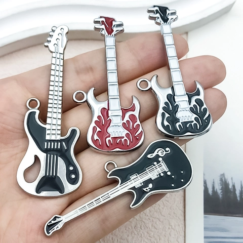 DIY Guitar Pendant Alloy Enamel Musical Instrument Charms For Necklace Bracelet Keychain Earrings Jewelry Making Accessories