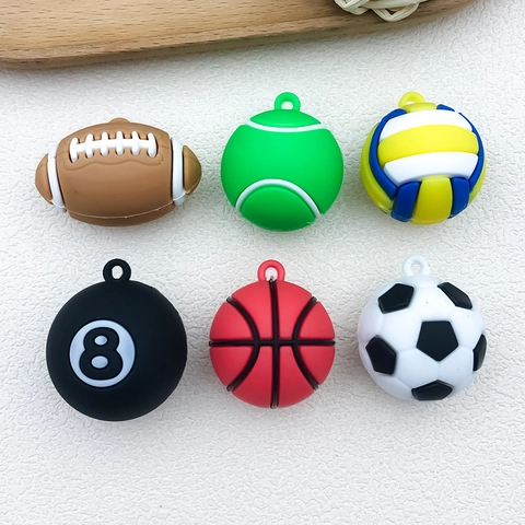 Cartoon Sports Ball PVC Soft Glue Pendants For DIY Keychain Jewelry Making Basketball Football Tennis Volleyball Billiard Rugby Accessories