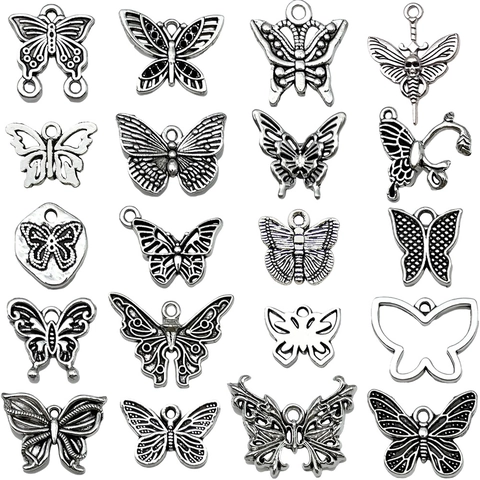 Antique Silver Alloy Butterfly Pendants Hollow Out Animal Charms For DIY Necklace Bracelet Jewelry Making Gothic Skull Style Accessories