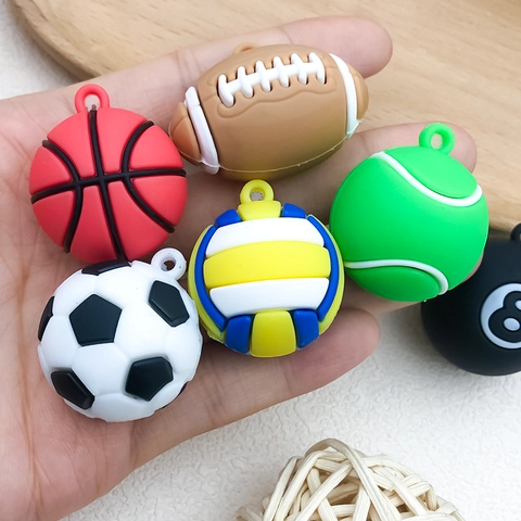 Cartoon Sports Ball PVC Soft Glue Pendants For DIY Keychain Jewelry Making Basketball Football Tennis Volleyball Billiard Rugby Accessories