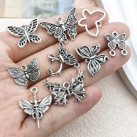 Antique Silver Alloy Butterfly Pendants Hollow Out Animal Charms For DIY Necklace Bracelet Jewelry Making Gothic Skull Style Accessories