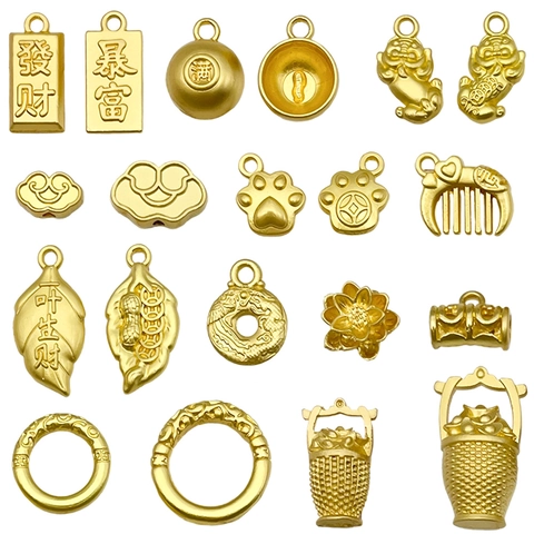 Chinese Style Antique Gold Zinc Alloy Pendants For DIY Jewelry Making Pi Xiu Fortune Bag Lucky Cloud Lotus Charms Bracelet Necklace Accessories