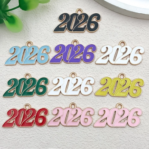 Amuletos de Números de Año 2025 2026 de Aleación de Zinc con Esmalte Chapado en Oro KC Accesorios para la Creación de Joyas DIY para Collares Pulseras Llaveros
