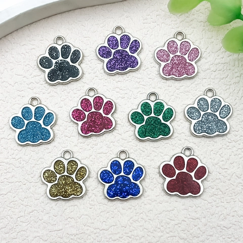 DIY Cat Paw Enamel Charms Glitter Zinc Alloy Animal Footprint Pendants For Necklace Bracelet Keychain Jewelry Making