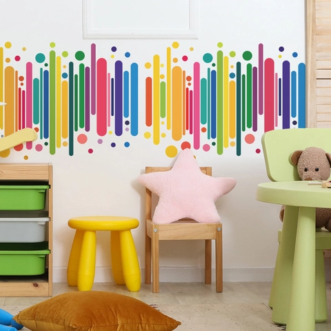 Bunte PVC Wandaufkleber Streifen Punkte Abnehmbare Decals Für Kinderzimmer Modern Minimalistisch Kreativ Deko