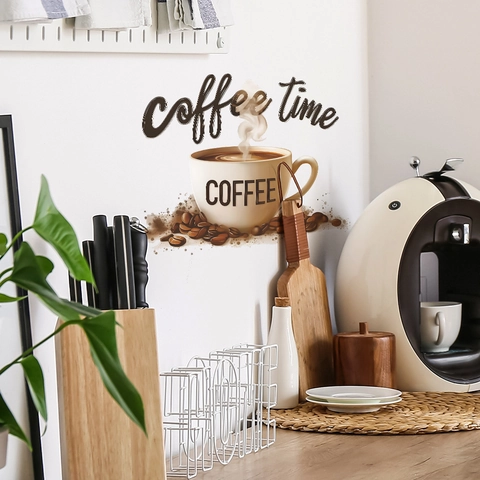 Coffee Time Wall Stickers PVC Waterproof Coffee Cup Beans Decal DIY Kitchen Dining Room Cafe Decor Removable Art Poster