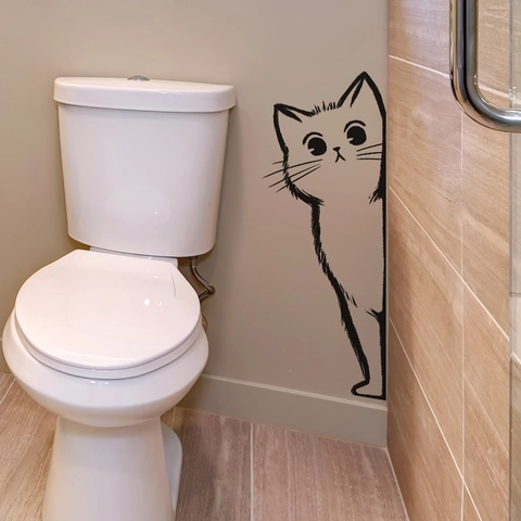 Süße Spähende Katze Wandtattoo Abnehmbare PVC Wasserdichte Fenster Glasaufkleber Für Badezimmer Wohnzimmer Küche Deko