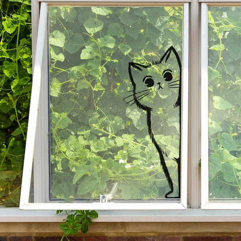 Süße Spähende Katze Wandtattoo Abnehmbare PVC Wasserdichte Fenster Glasaufkleber Für Badezimmer Wohnzimmer Küche Deko