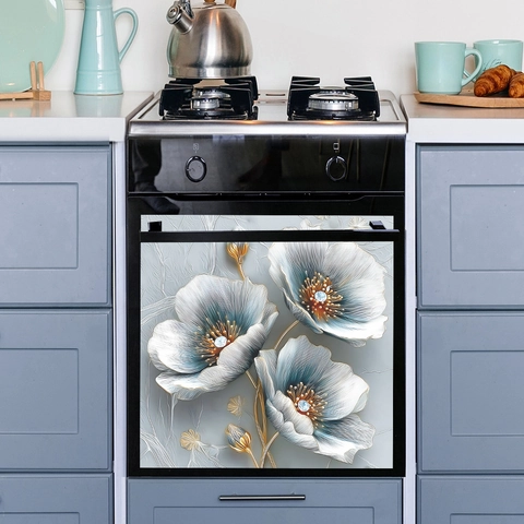 3D Embossed Flower Wall Sticker Removable PVC Self-Adhesive Square Decal For Dishwasher Fridge Cabinet Kitchen Home Decor