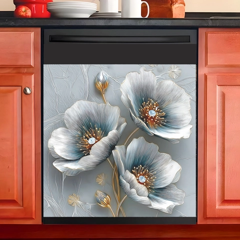 3D Embossed Flower Wall Sticker Removable PVC Self-Adhesive Square Decal For Dishwasher Fridge Cabinet Kitchen Home Decor