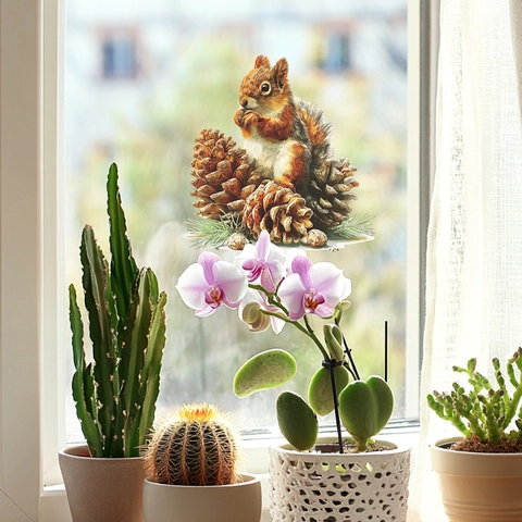 Realistisches Eichhörnchen Und Tannenzapfen Fensteraufkleber PVC Abnehmbares Wandtattoo Für Zuhause Küche Glasdeko Natur Wald Kunst