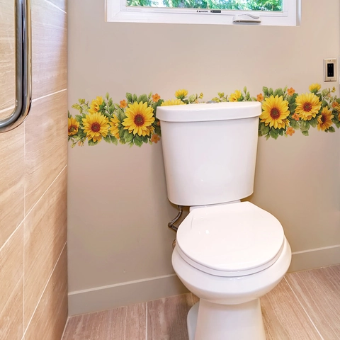 Romantische Sonnenblumen Wandaufkleber PVC Selbstklebende Blumen Bordüre Dekoration Für Schlafzimmer Badezimmer Haus Deko