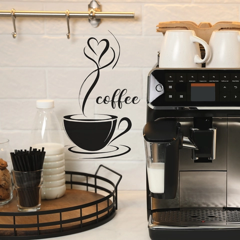 Modern Minimalist Black Coffee Cup Heart Wall Sticker For Kitchen Dining Room Glass Window Removable PVC Art Mural Home Decor