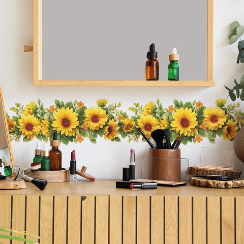Romantische Sonnenblumen Wandaufkleber PVC Selbstklebende Blumen Bordüre Dekoration Für Schlafzimmer Badezimmer Haus Deko