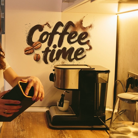 Coffee Time Wall Decal Removable PVC Coffee Bean Pattern Slogan Wall Sticker For Kitchen Dining Room Cafe Home Decor