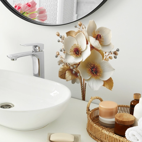 Adesivo da Parete 3D in PVC a Forma di Fiore per Bagno Impermeabile Murale Floreale Rimovibile Autoadesivo