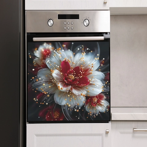 3D Artistic Floral Decorative Sticker Removable PVC Decal For Dishwasher Oven Kitchen Cabinet Modern Home Wall Decor