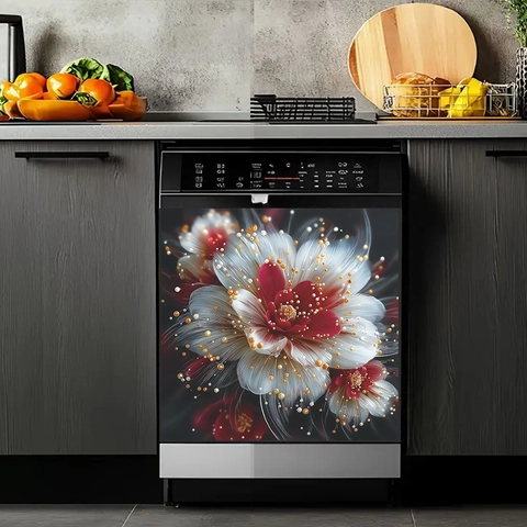 3D Artistic Floral Decorative Sticker Removable PVC Decal For Dishwasher Oven Kitchen Cabinet Modern Home Wall Decor