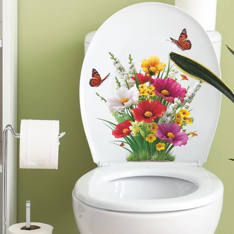 Adesivo da Parete Colorato con Fiori e Farfalle in PVC Autoadesivo per Bagno Cucina Soggiorno Decorazione Domestica Murale