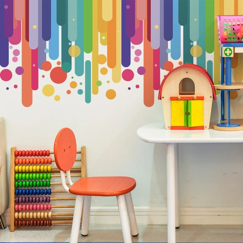 Colorful Geometric Drip Wall Sticker Vertical Stripes Polka Dots PVC Removable Art Decal For Kids Room Living Room Bedroom Decor