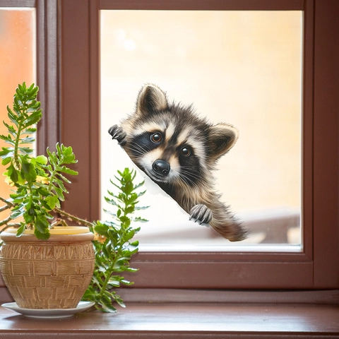 Pegatina de Pared Creativa 3D Mapache Calcomanía de Animal Realista Para Baño Inodoro Ventana Decoración de Hogar PVC Impermeable