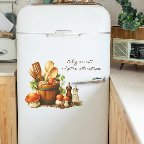 Watercolor Kitchen Utensils Mushroom Wall Sticker PVC Self Adhesive English Quote Home Decor Dining Room Wall Decal