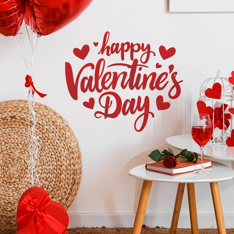 Fröhlicher Valentinstag Rote Herz Wandtattoo PVC Abnehmbare Glasfenster Aufkleber Für Romantische Haus Party Dekoration DIY Wandkunst