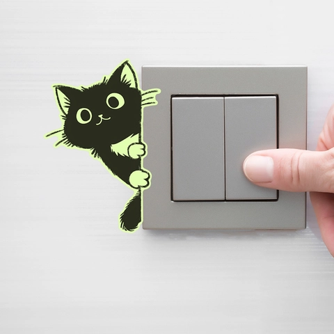 Luminous Cat Switch Sticker Glow In The Dark Wall Decal PVC Removable DIY Cartoon Animal Home Decor For Living Room
