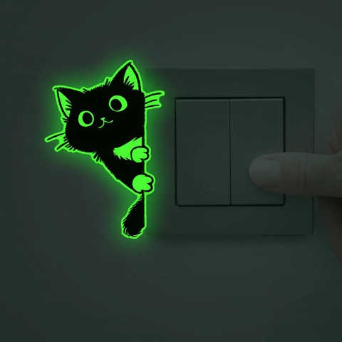 Luminous Cat Switch Sticker Glow In The Dark Wall Decal PVC Removable DIY Cartoon Animal Home Decor For Living Room
