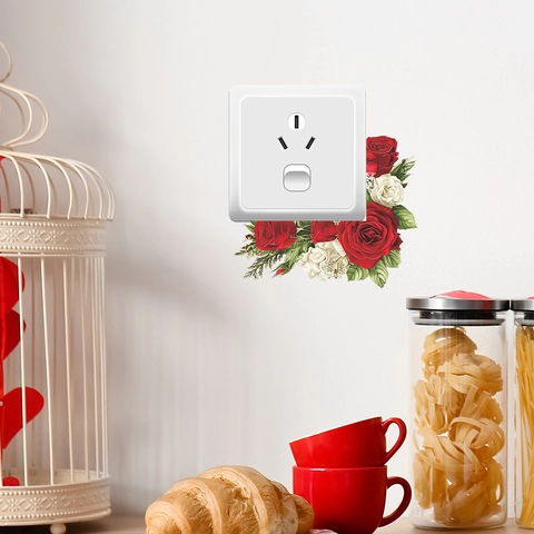 Valentine Day Rose Flower PVC Wall Sticker Self Adhesive Switch Sticker For Bedroom Living Room Home Decoration