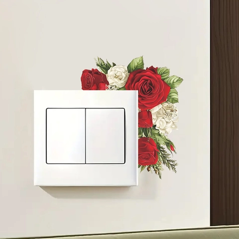 Valentine Day Rose Flower PVC Wall Sticker Self Adhesive Switch Sticker For Bedroom Living Room Home Decoration